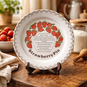 70s/80s Strawberry Pie Recipe Plate